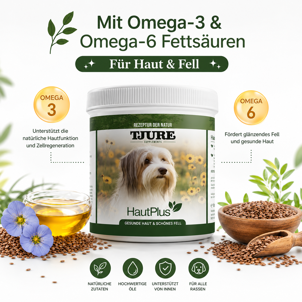 TJURE - Pelle Plus 500 g | per problemi di pelle e pelo | con acidi grassi Omega-3/Omega-6