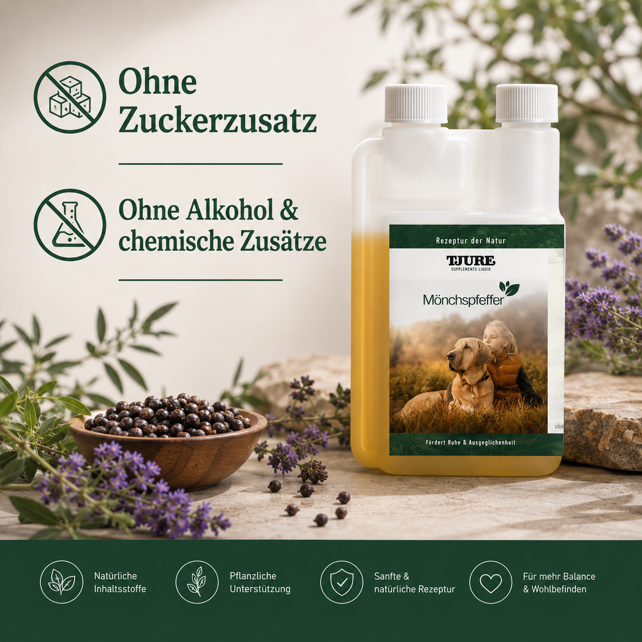 TJURE - Liquido di Agnocasto - 500 ml | Equilibrio ormonale per cani felici | in calore | falsa gravidanza