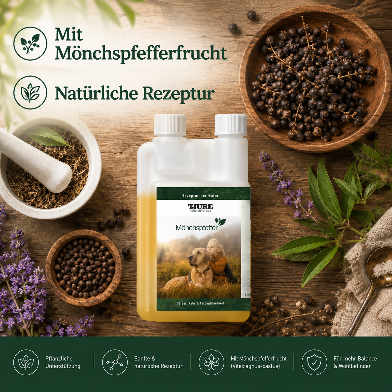 TJURE - Liquido di Agnocasto - 500 ml | Equilibrio ormonale per cani felici | in calore | falsa gravidanza