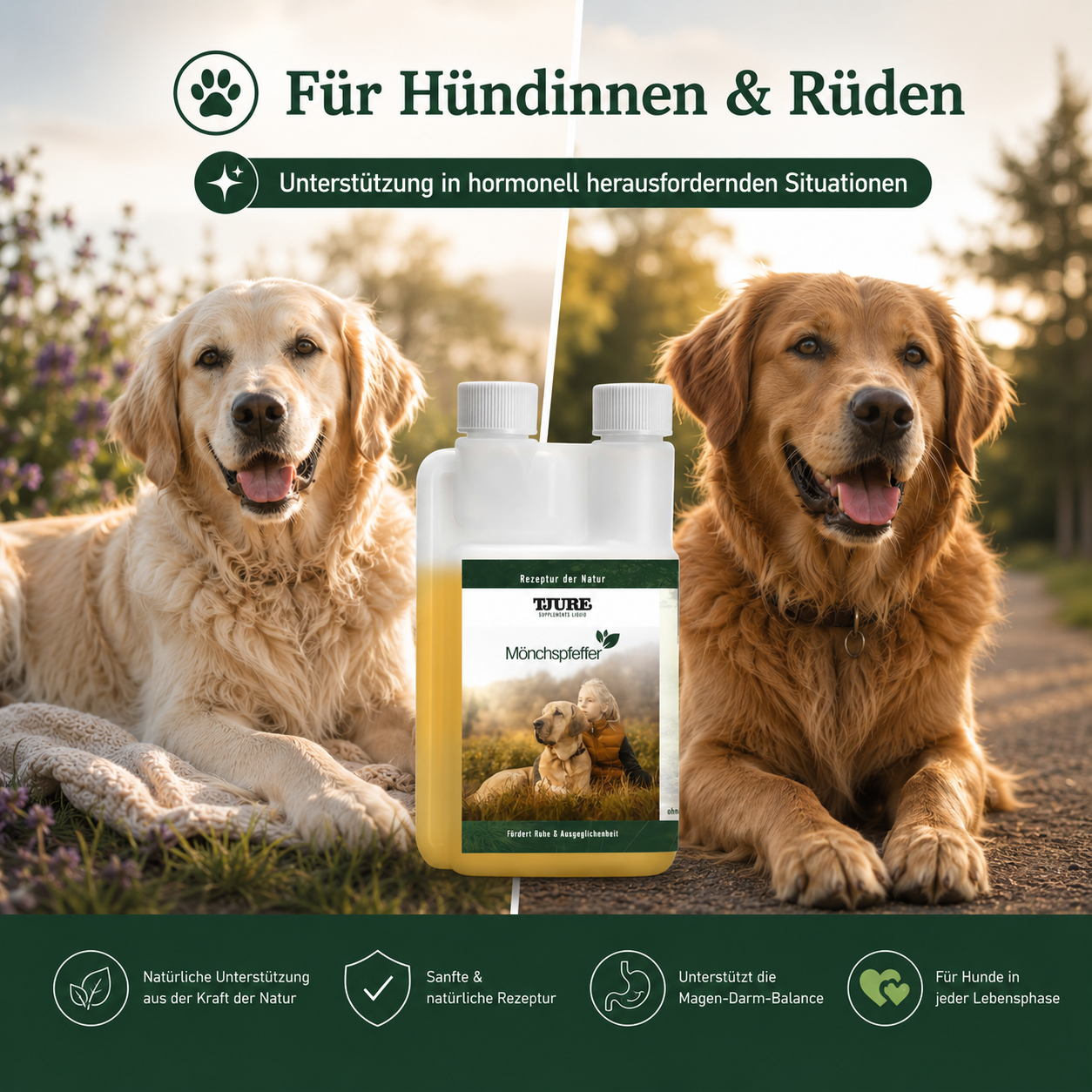 TJURE - Liquido di Agnocasto - 500 ml | Equilibrio ormonale per cani felici | in calore | falsa gravidanza