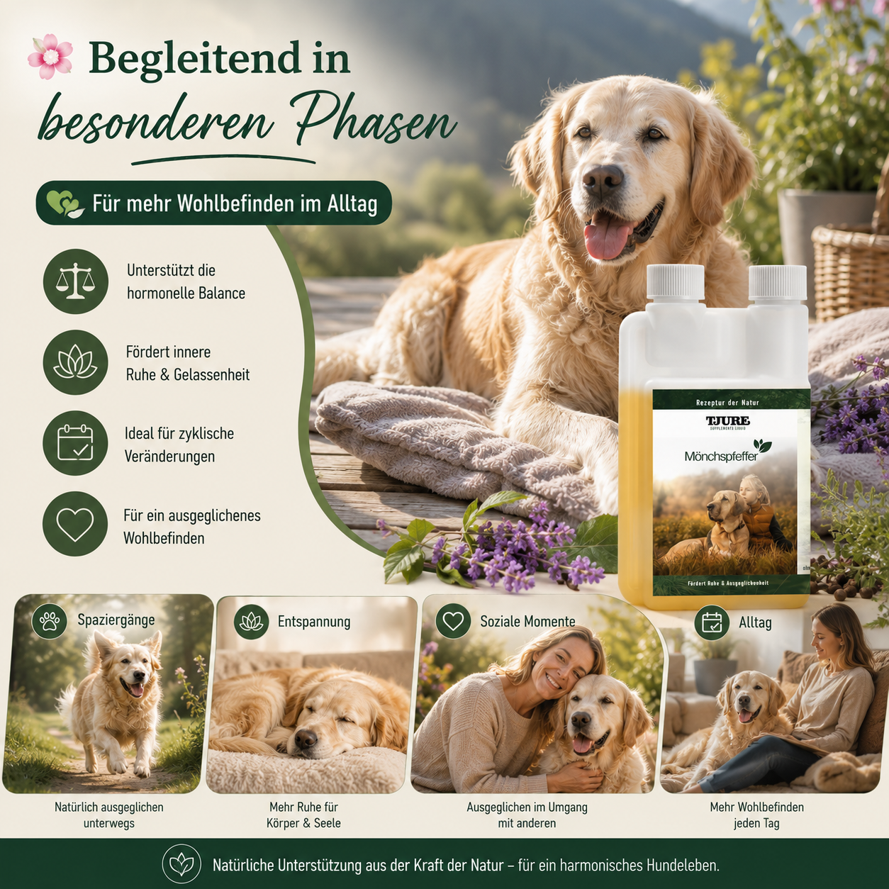 TJURE - Liquido di Agnocasto - 500 ml | Equilibrio ormonale per cani felici | in calore | falsa gravidanza