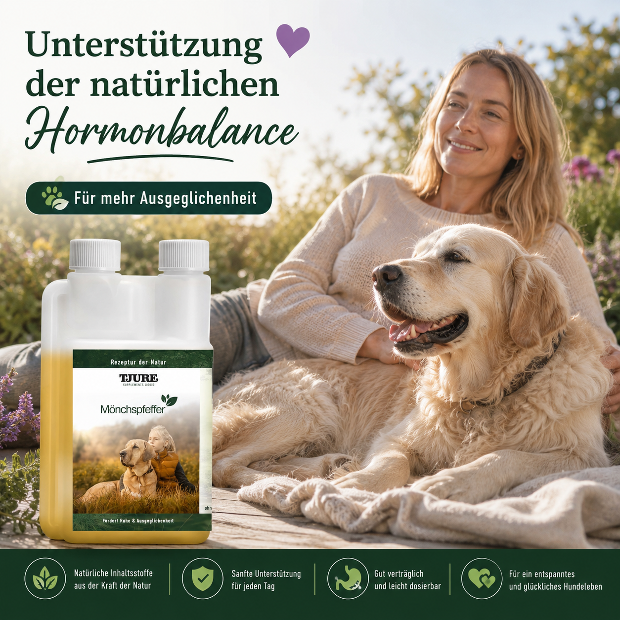 TJURE - Liquido di Agnocasto - 500 ml | Equilibrio ormonale per cani felici | in calore | falsa gravidanza