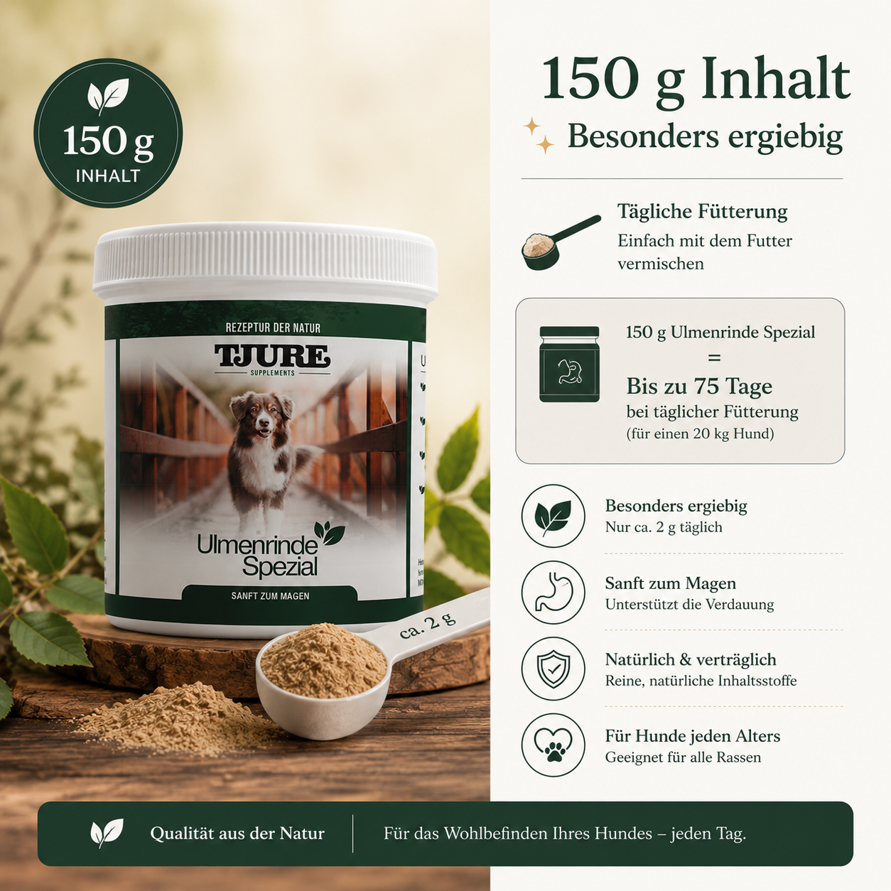 TJURE Corteccia di Olmo Speciale – Aiuto per stomaco e digestione dei cani 150 g molto concentrato